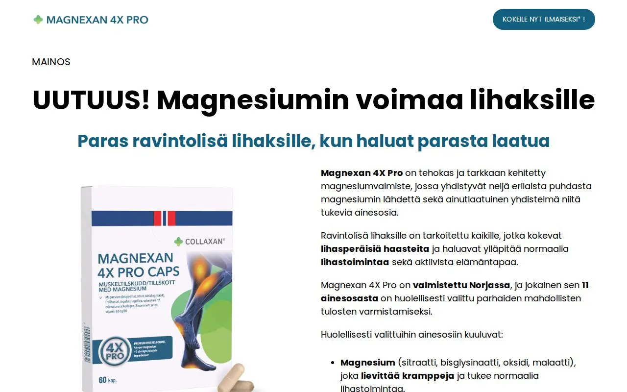 Landing page screenshot for magnexan.fi