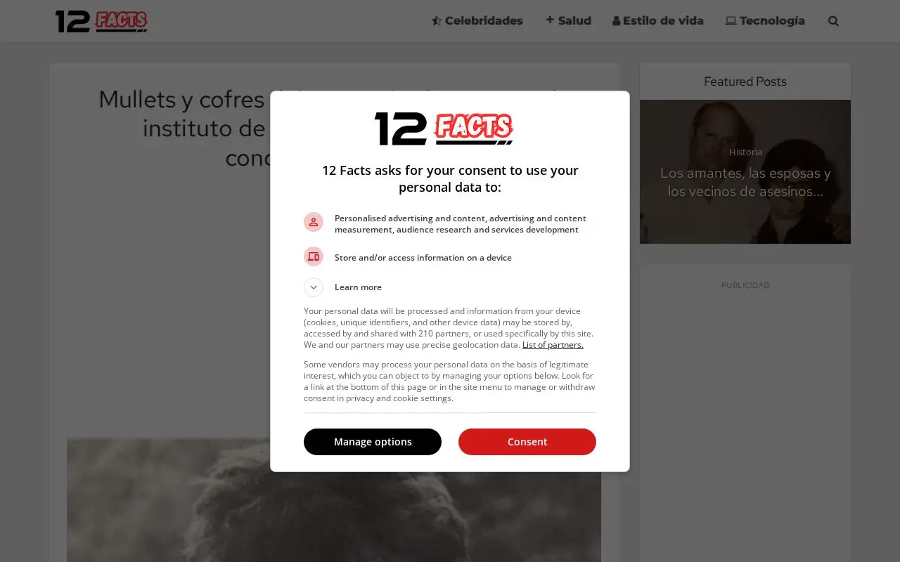 Landing page screenshot for 12facts.com