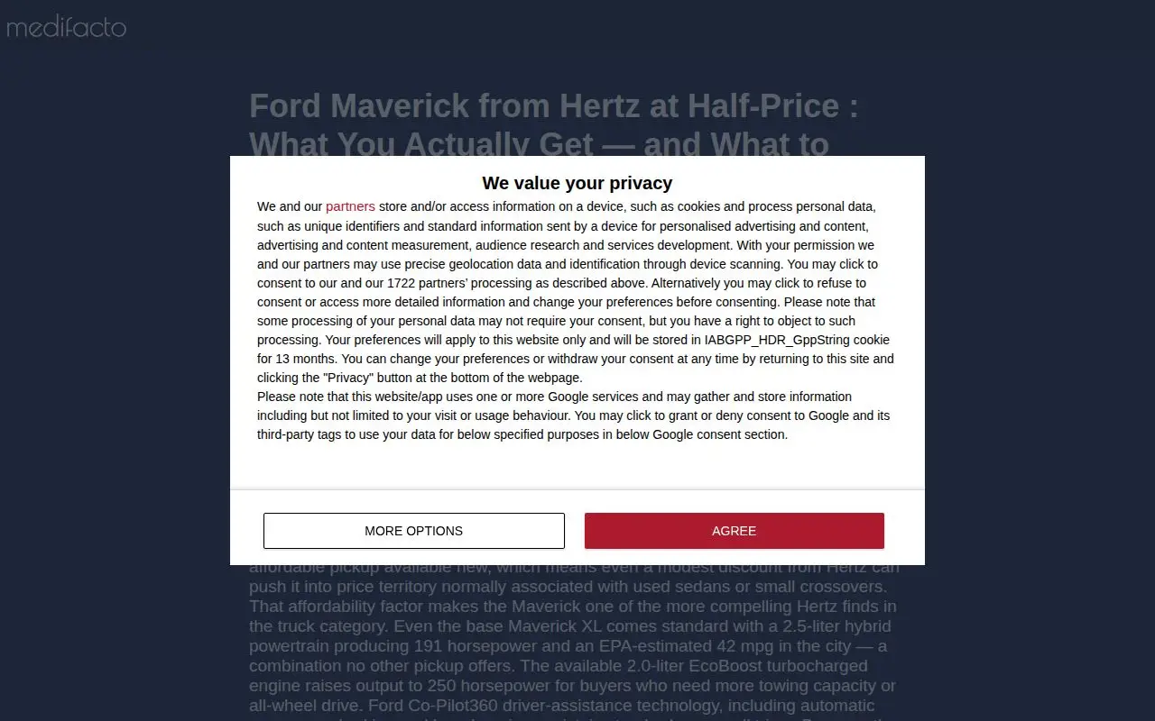 Landing page screenshot for medifacto.com