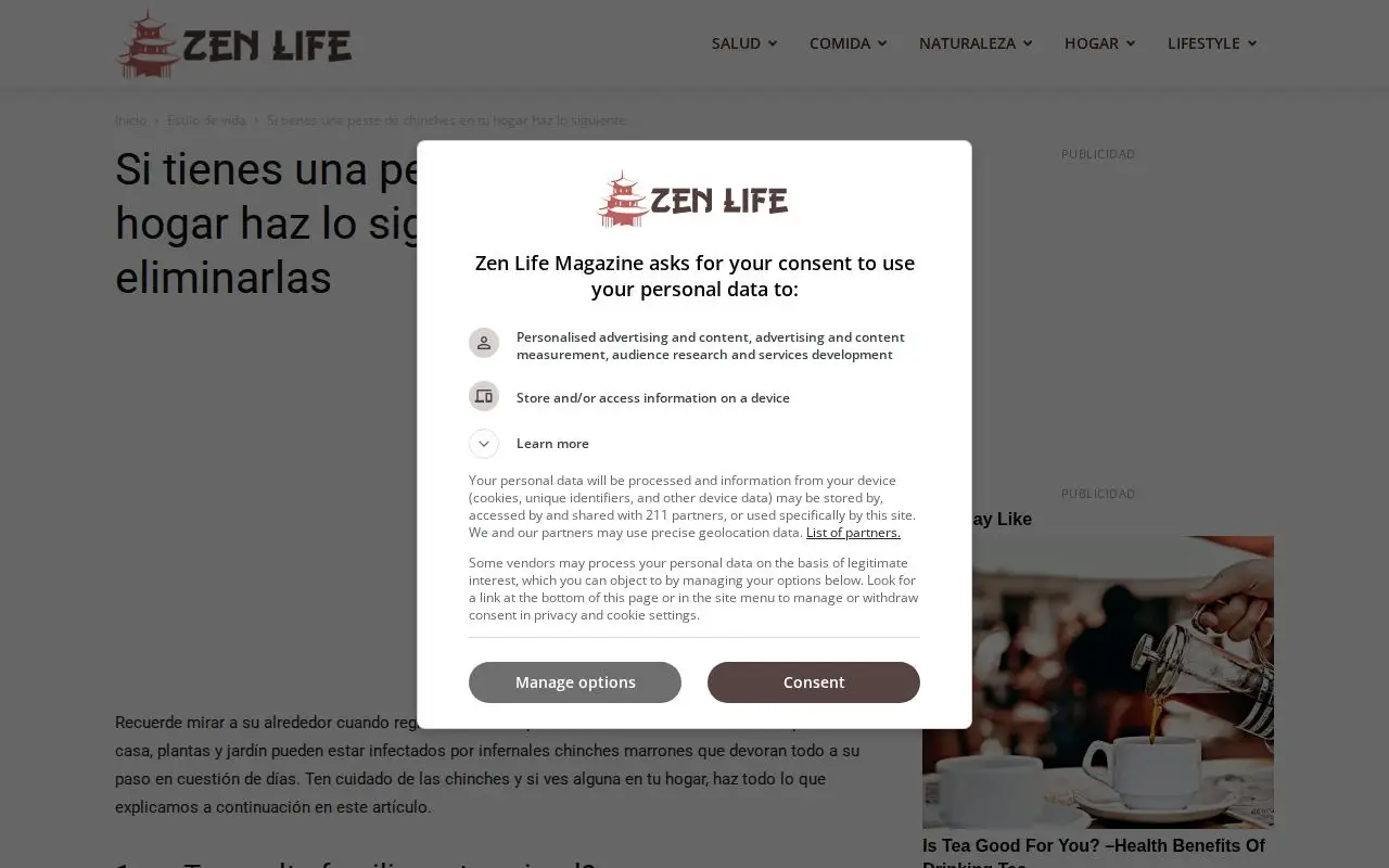 Landing page screenshot for zenlifemag.com