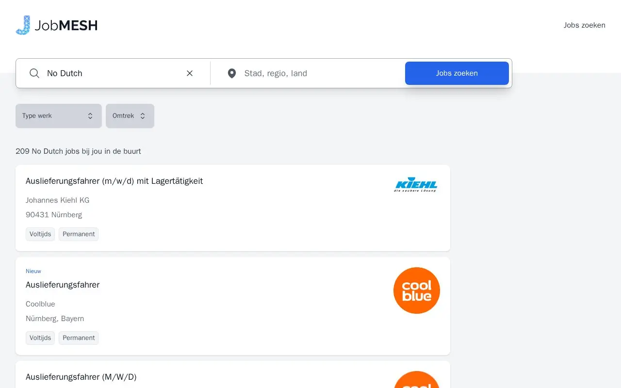 Landing page screenshot for jobmesh.be