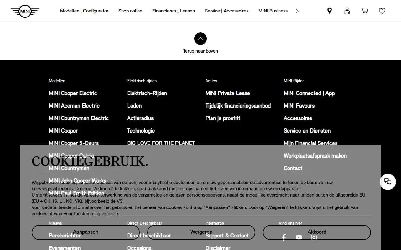 Landing page screenshot for configure.mini.nl