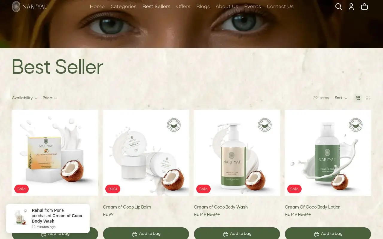 Landing page screenshot for www.nariyal.co.in