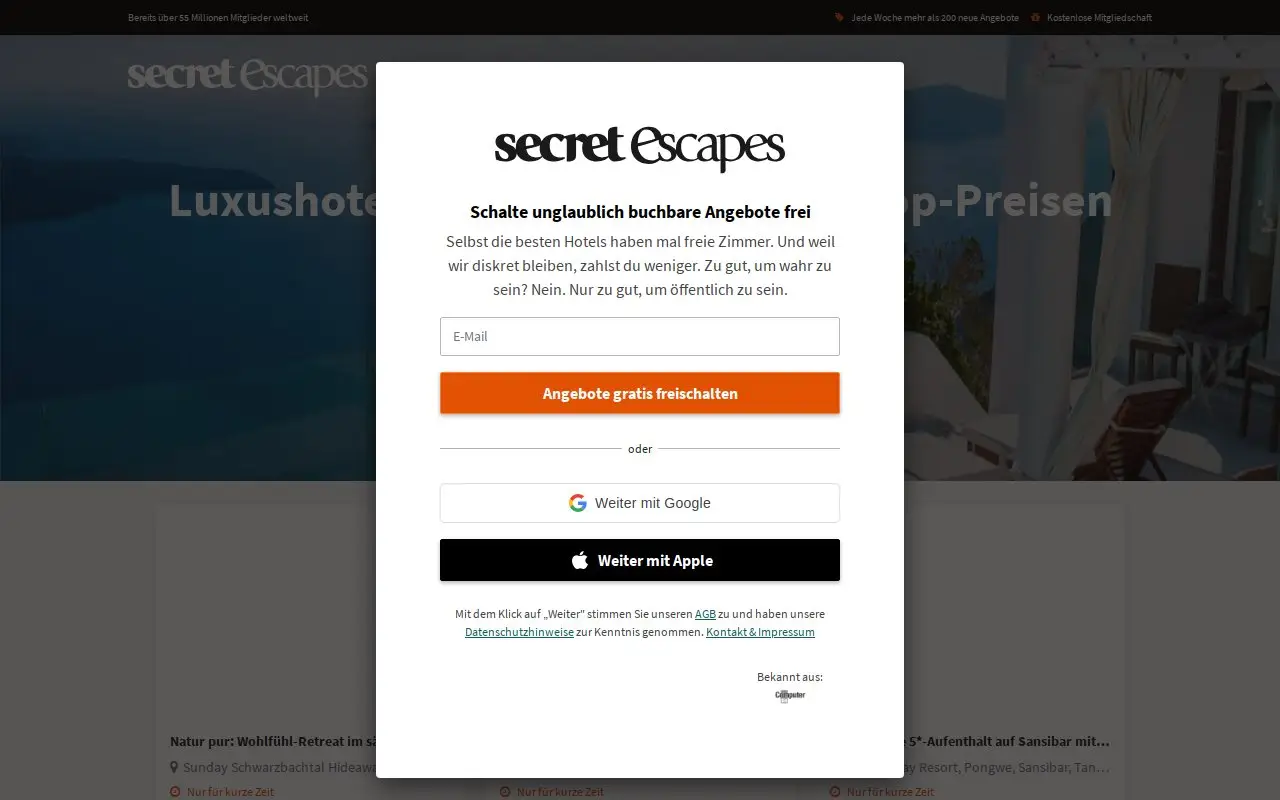 Landing page screenshot