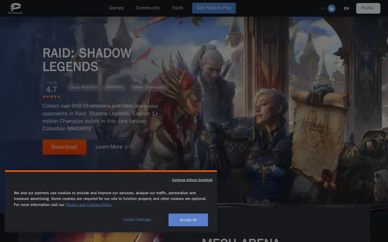 Landing page screenshot