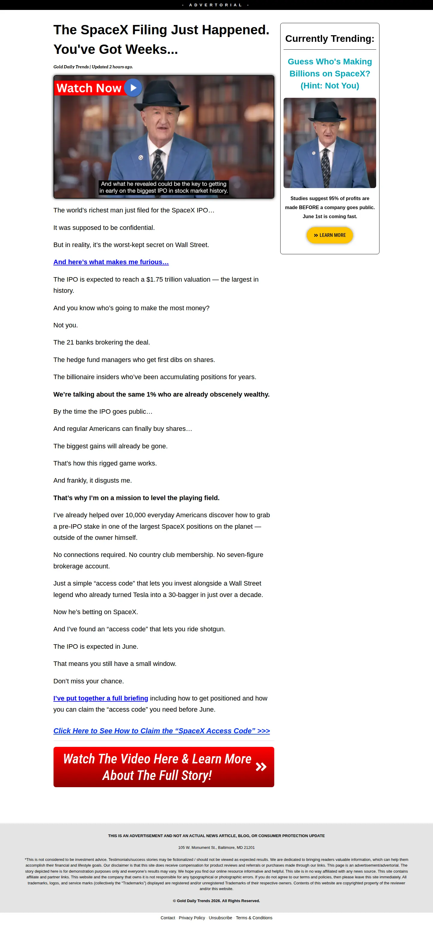 Landing page screenshot