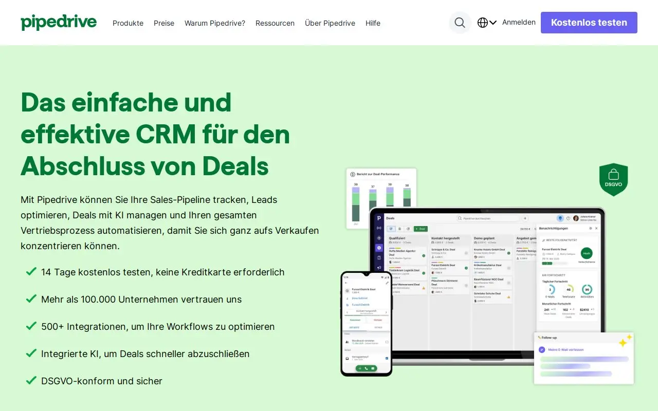 Landing page screenshot