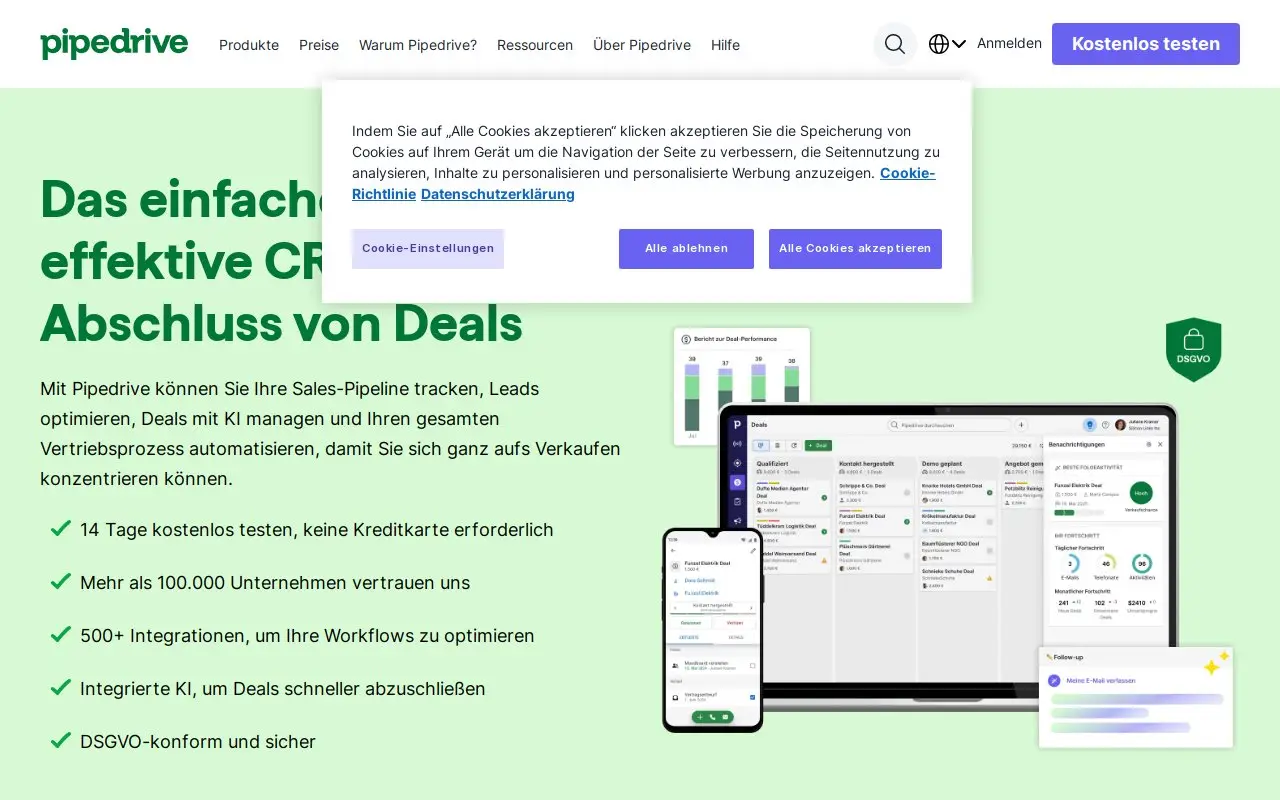 Landing page screenshot