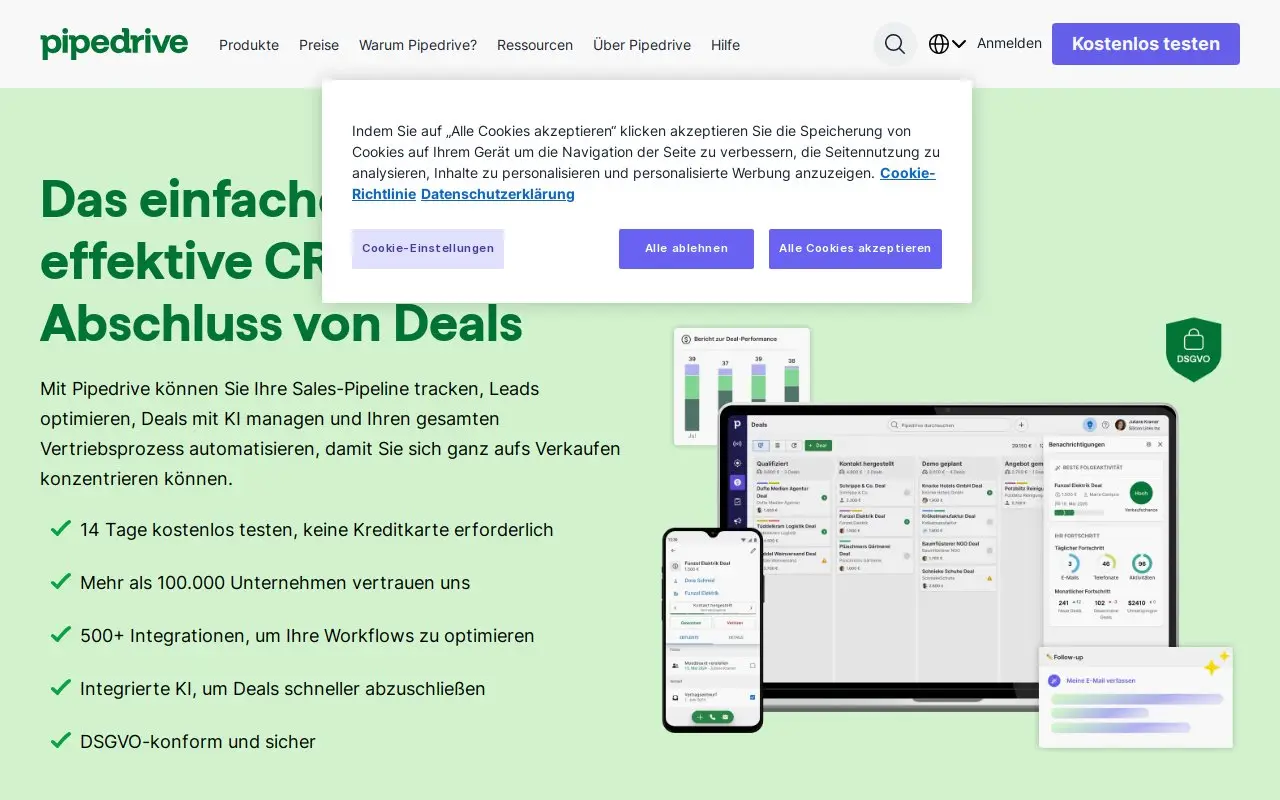 Landing page screenshot
