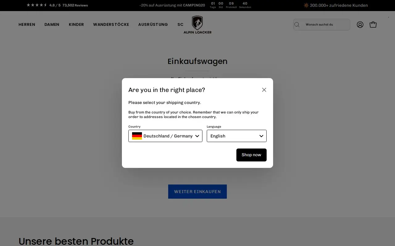 Landing page screenshot