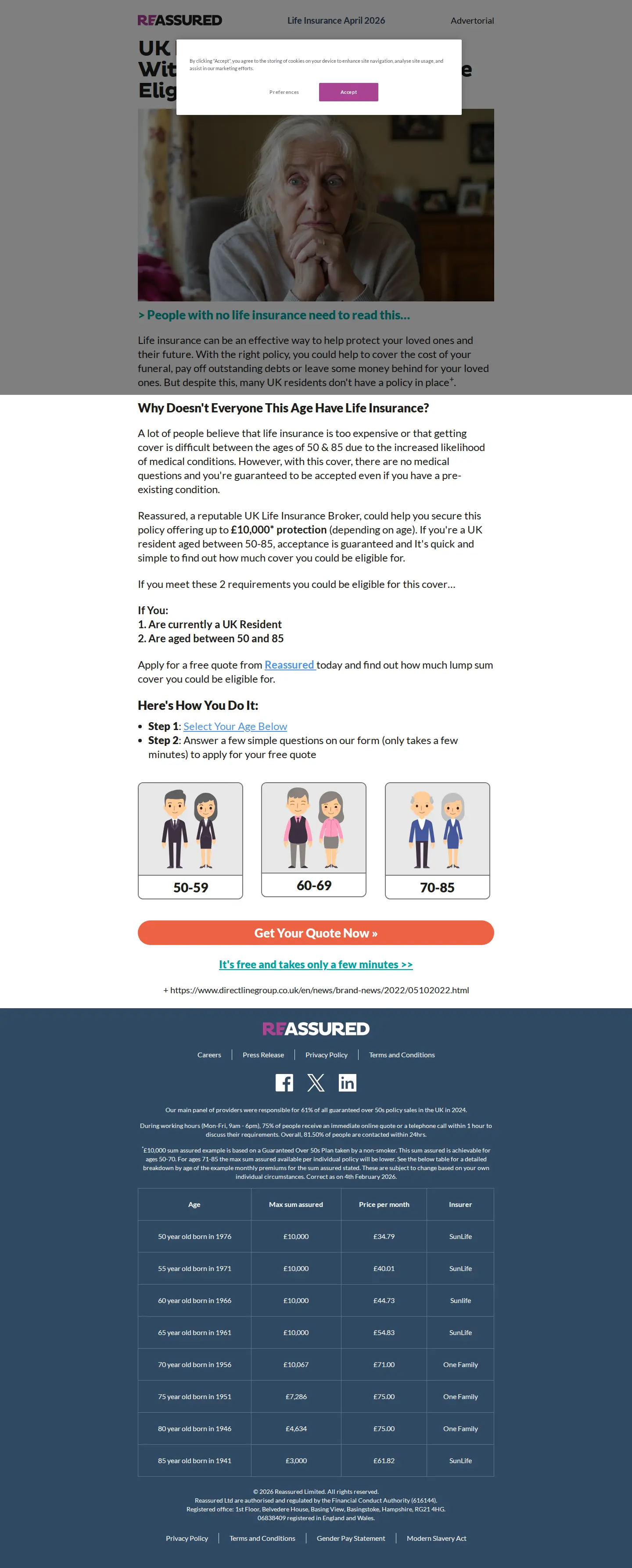 Landing page screenshot