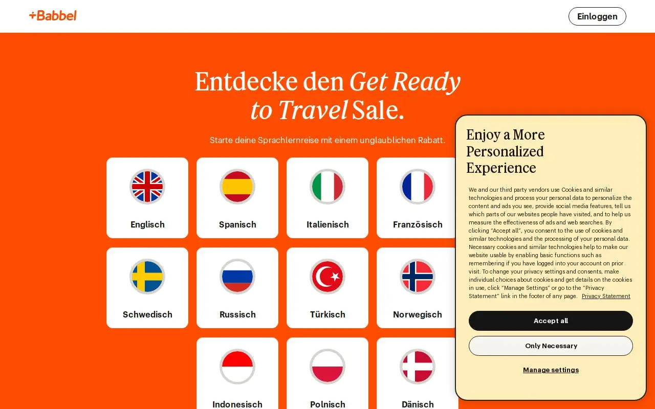 Landing page screenshot