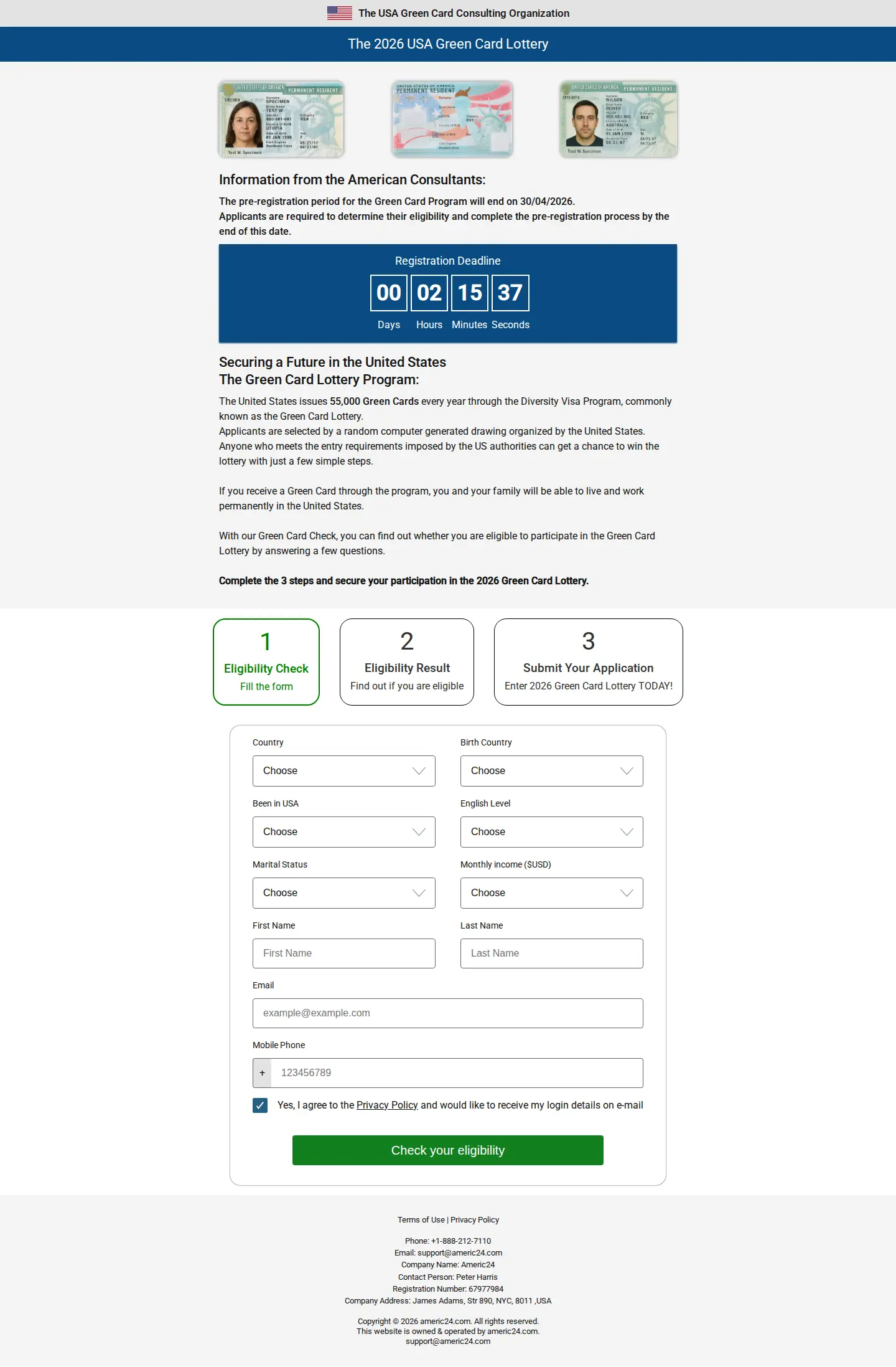 Landing page screenshot