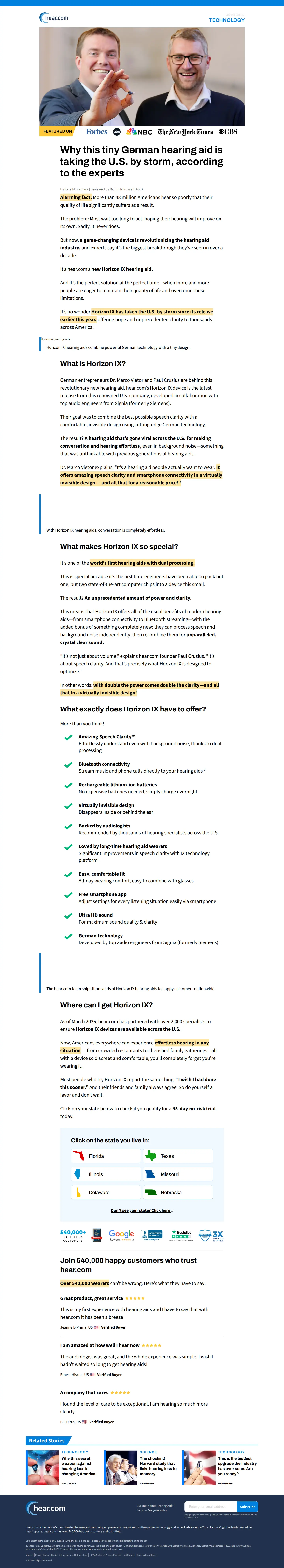 Landing page screenshot