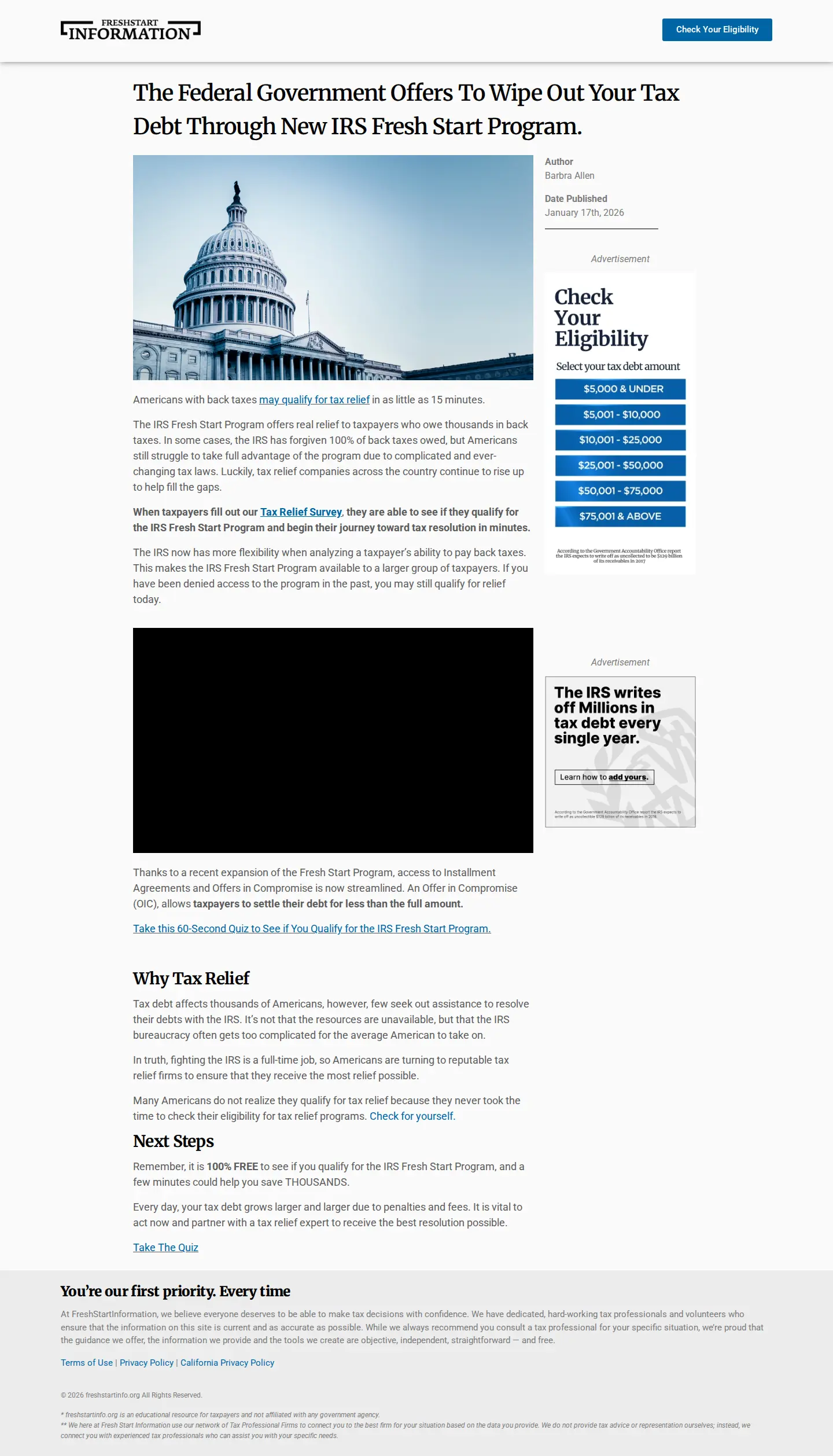 Landing page screenshot