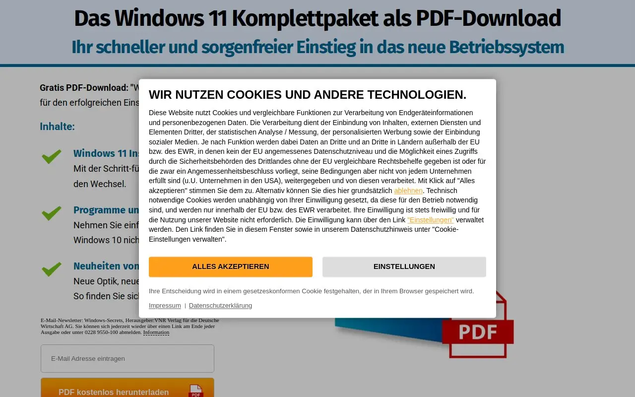 Landing page screenshot