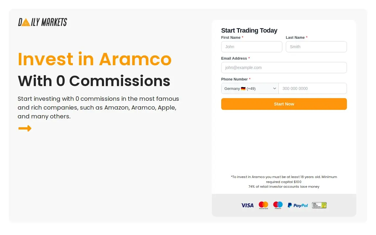 Landing page screenshot