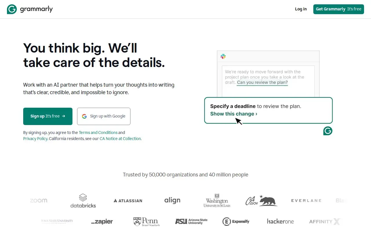 Landing page screenshot