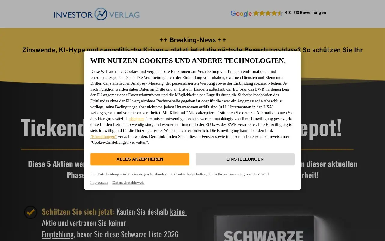 Landing page screenshot