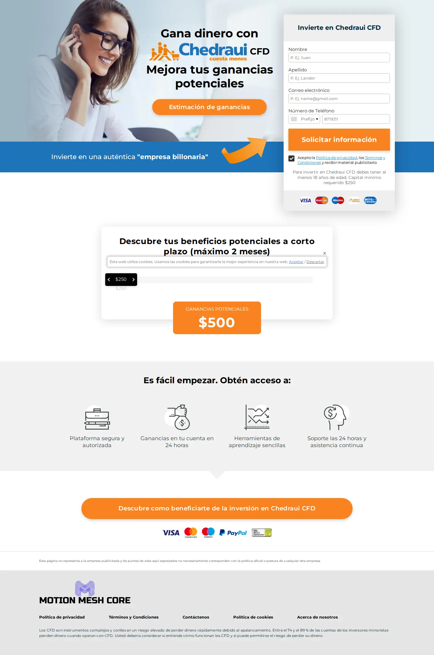 Landing page screenshot