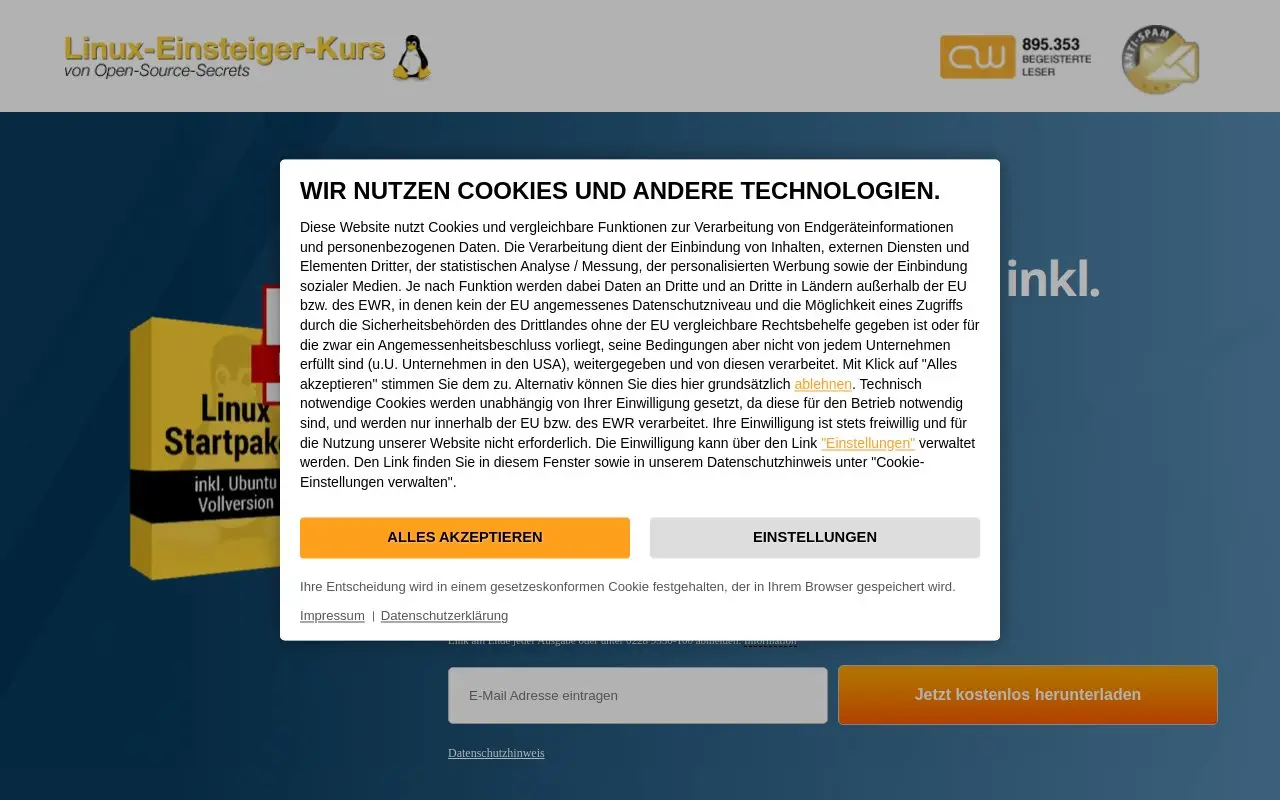 Landing page screenshot