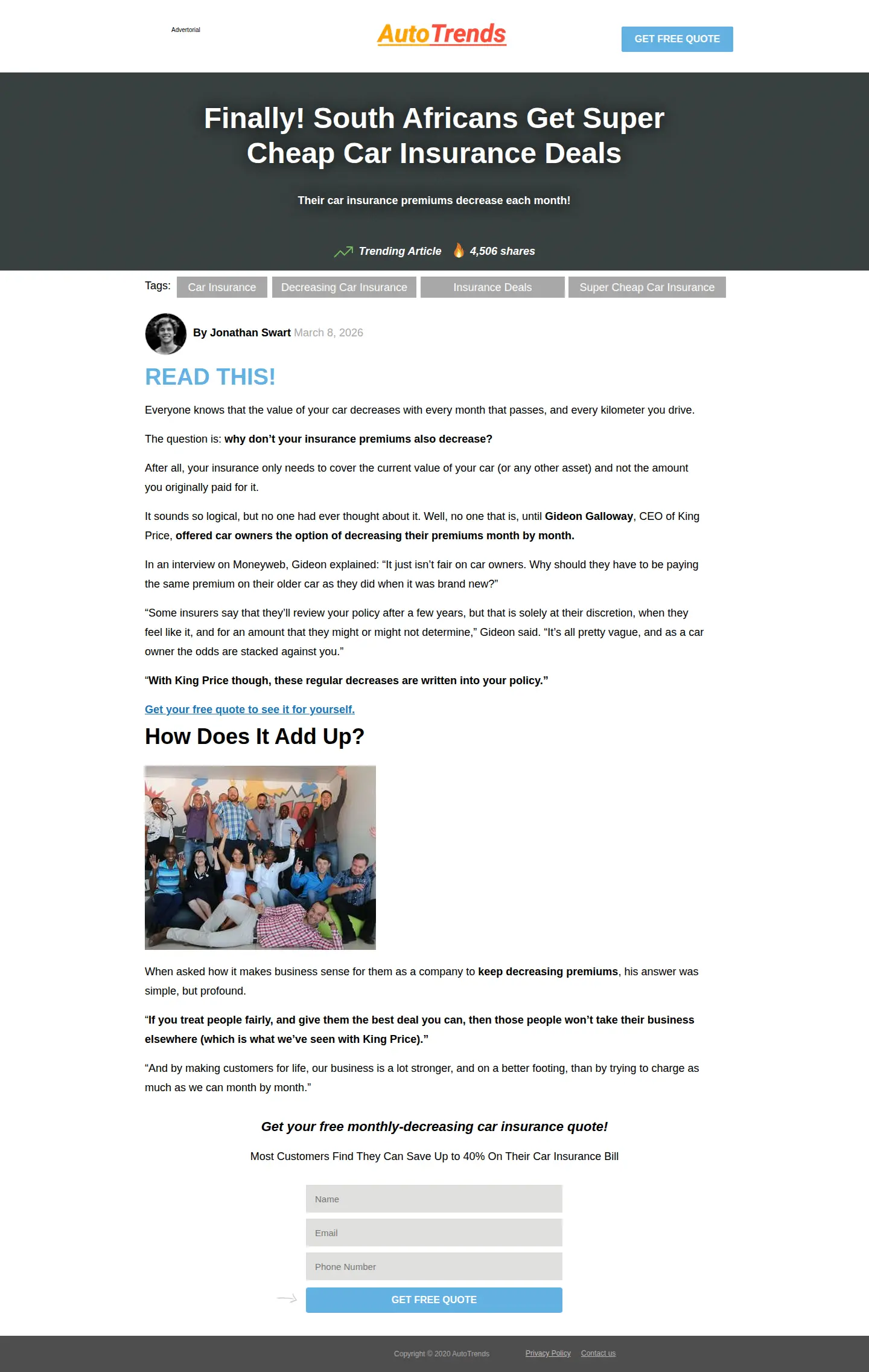 Landing page screenshot