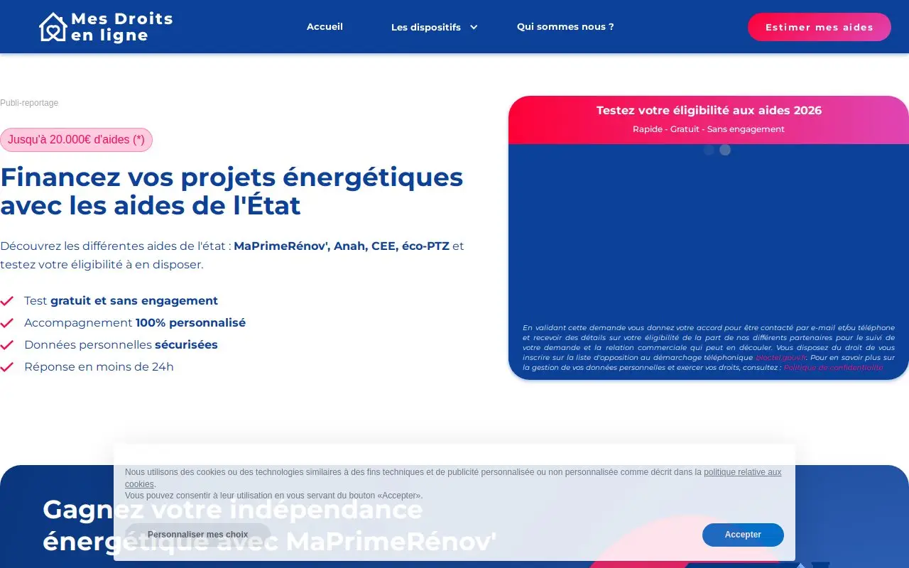 Landing page screenshot