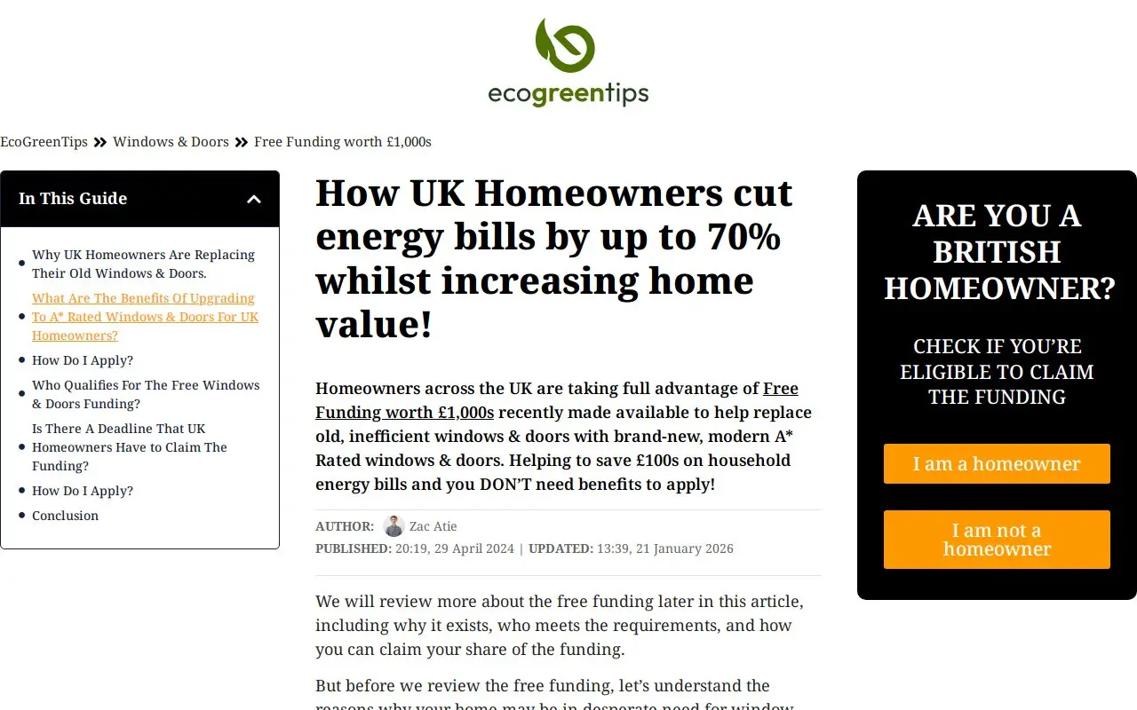 Landing page screenshot