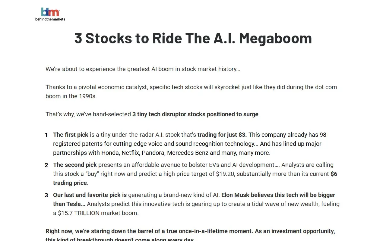 Landing page screenshot