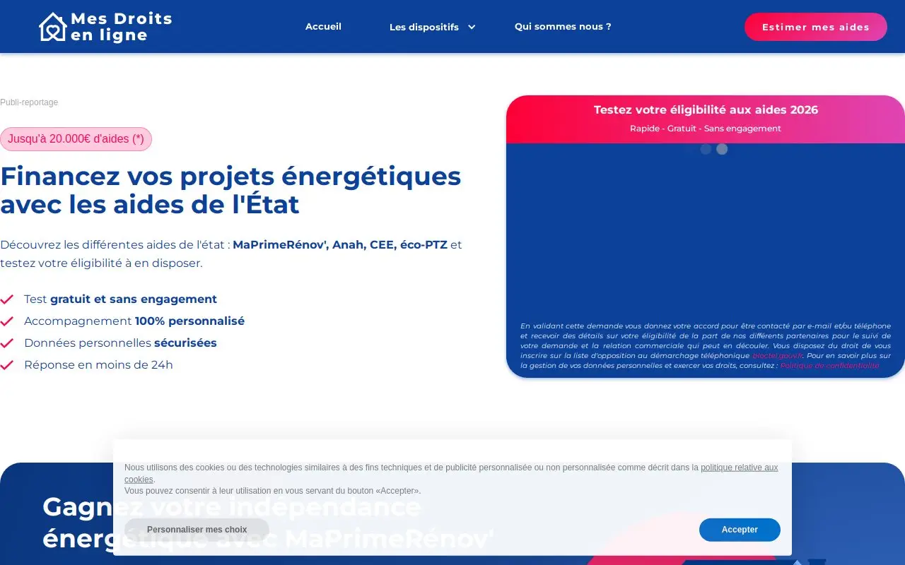 Landing page screenshot