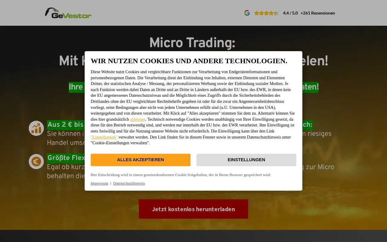 Landing page screenshot