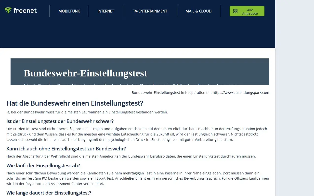 Landing page screenshot