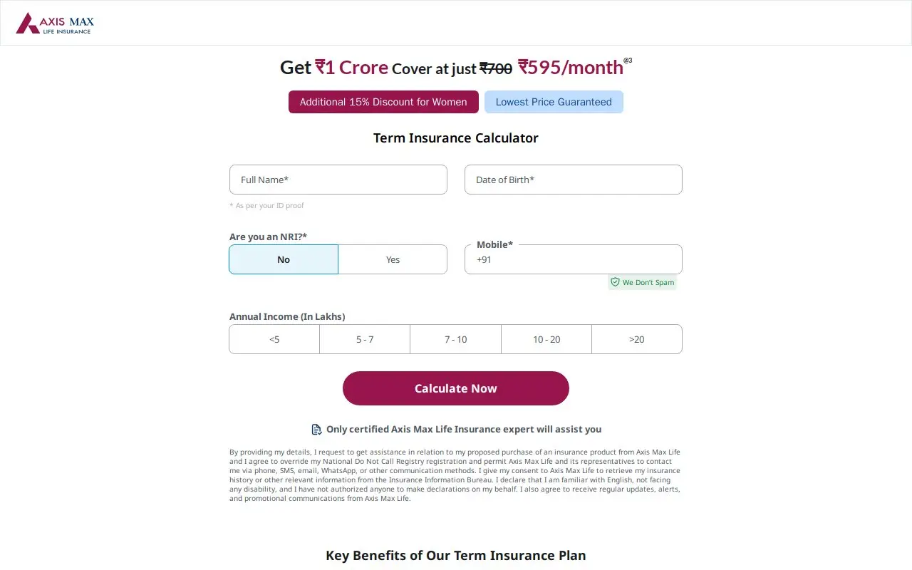 Landing page screenshot