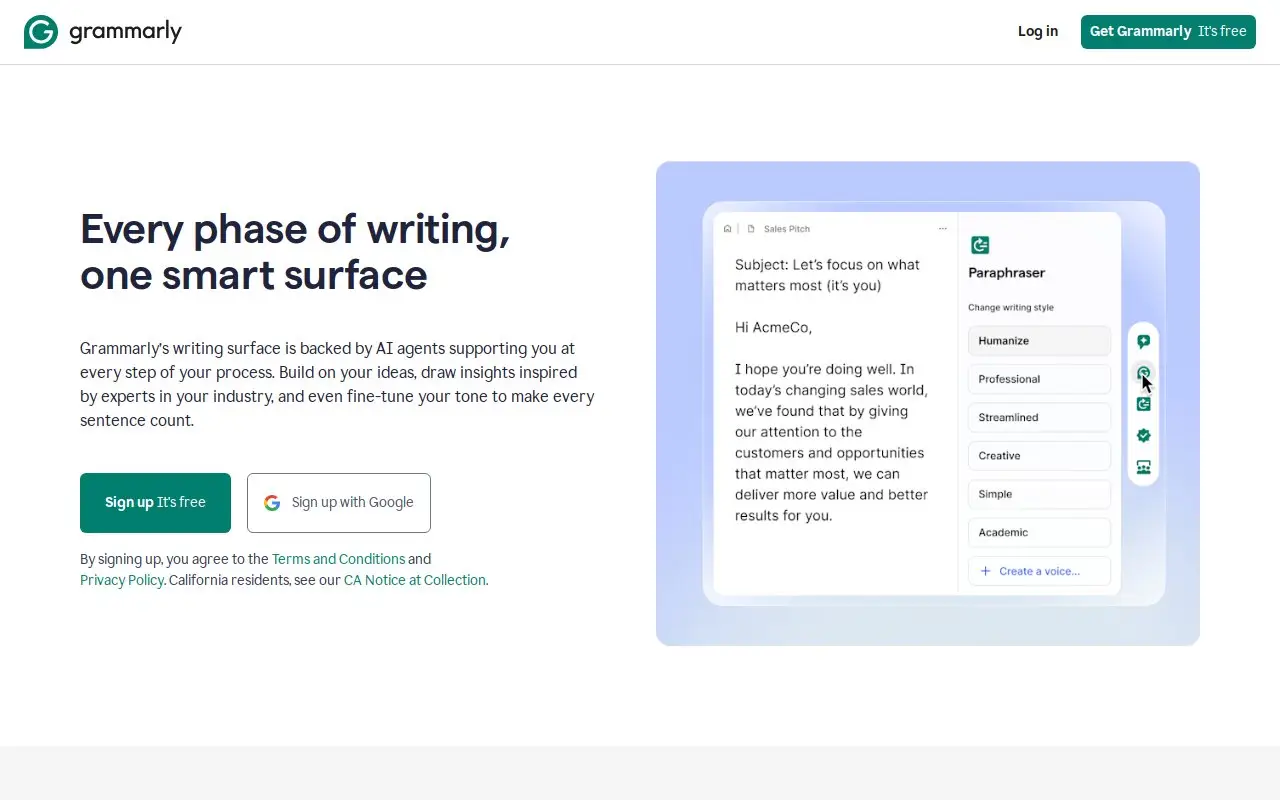 Landing page screenshot