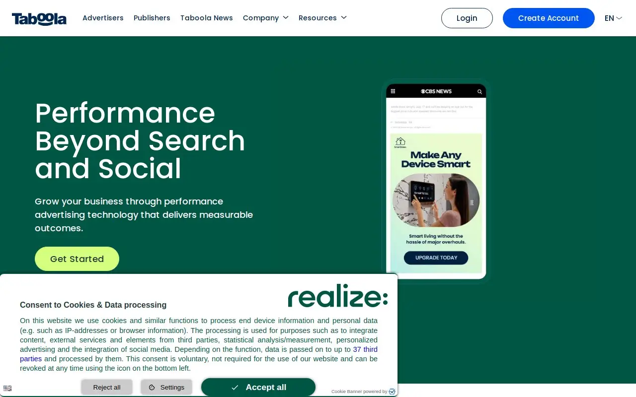 Landing page screenshot