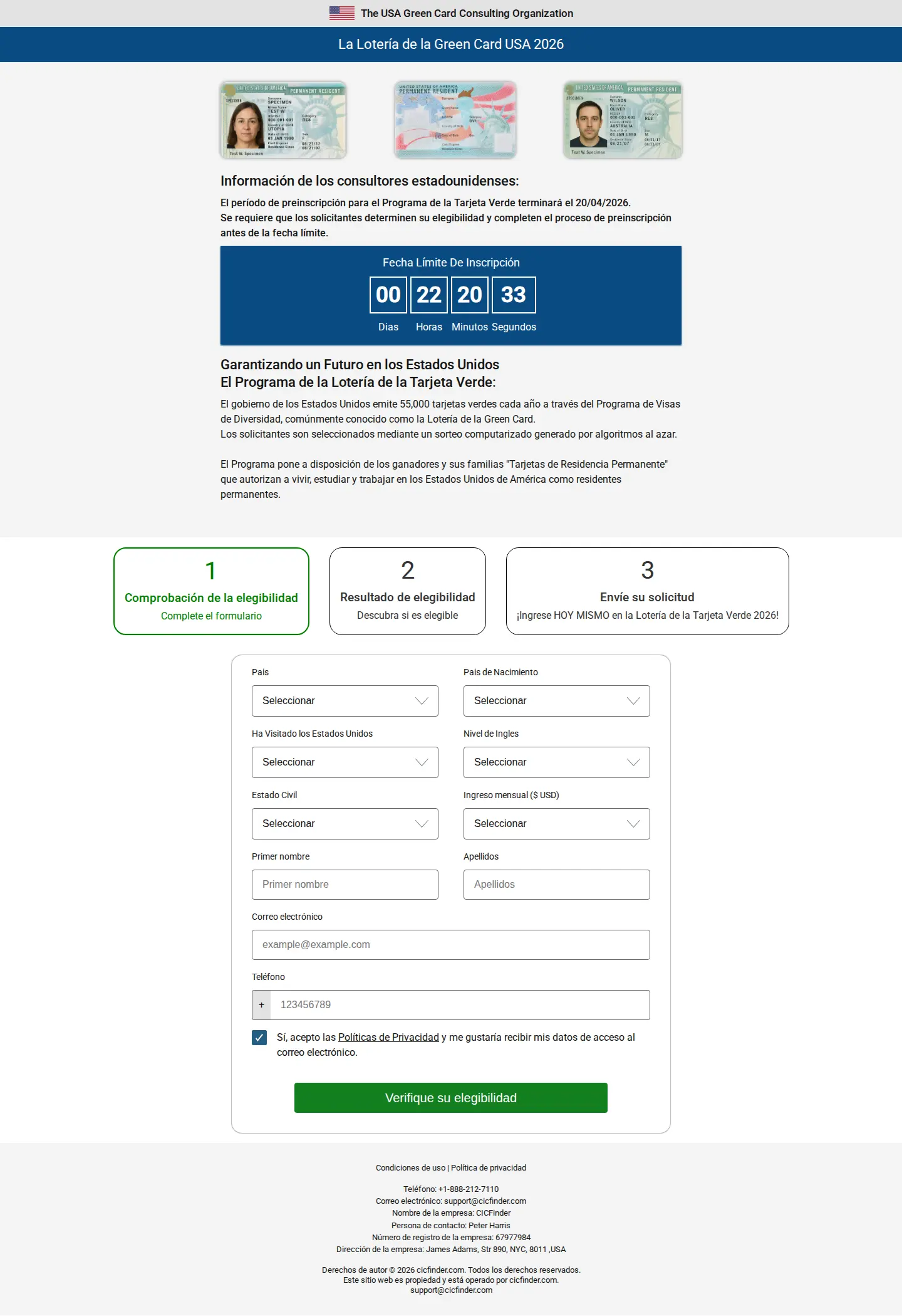 Landing page screenshot