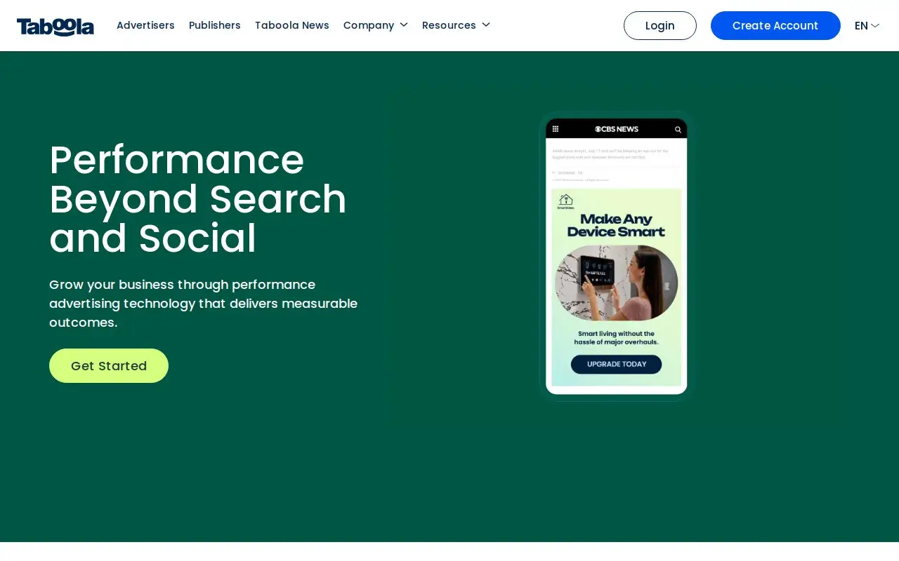 Landing page screenshot