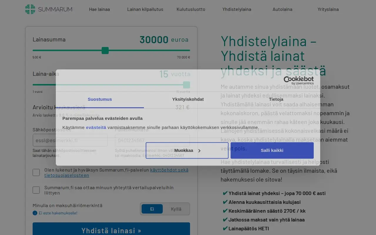 Landing page screenshot