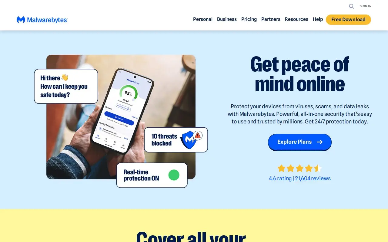 Landing page screenshot