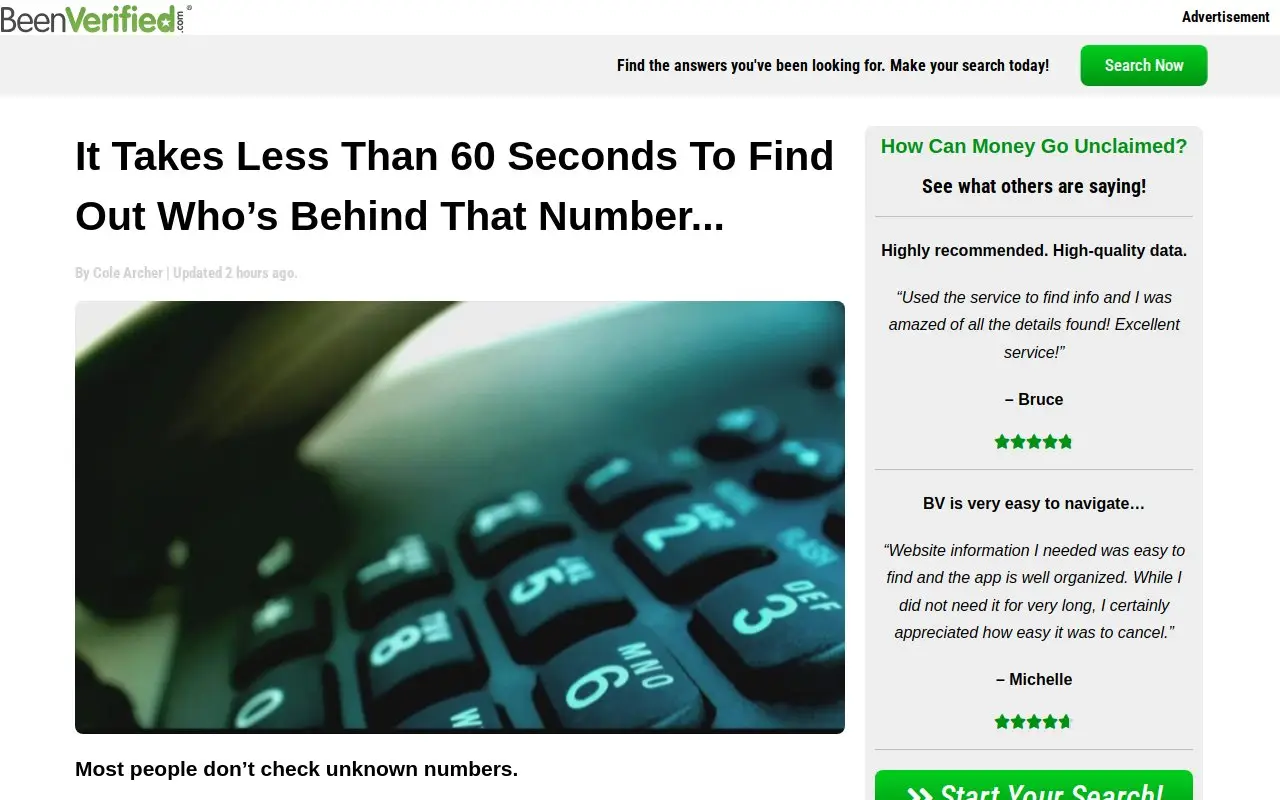 Landing page screenshot
