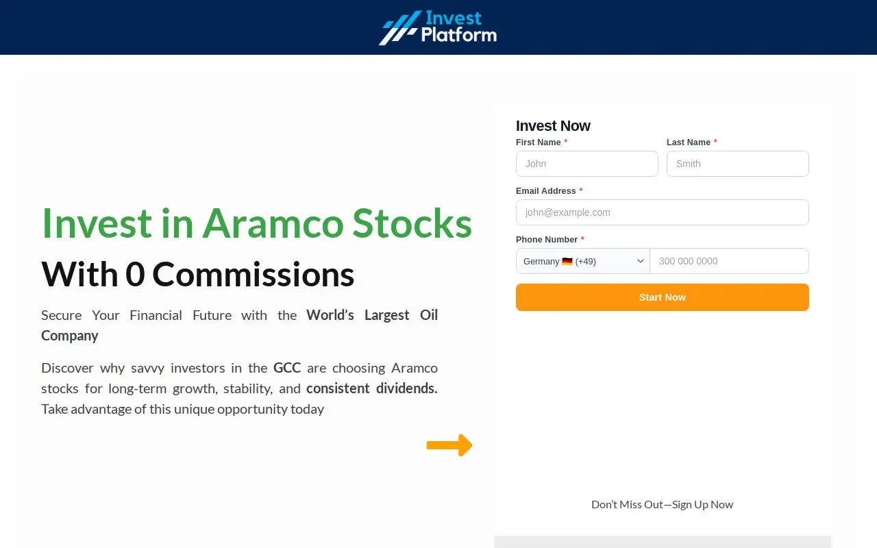 Landing page screenshot