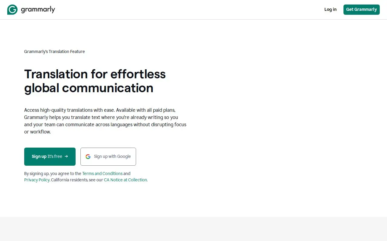 Landing page screenshot