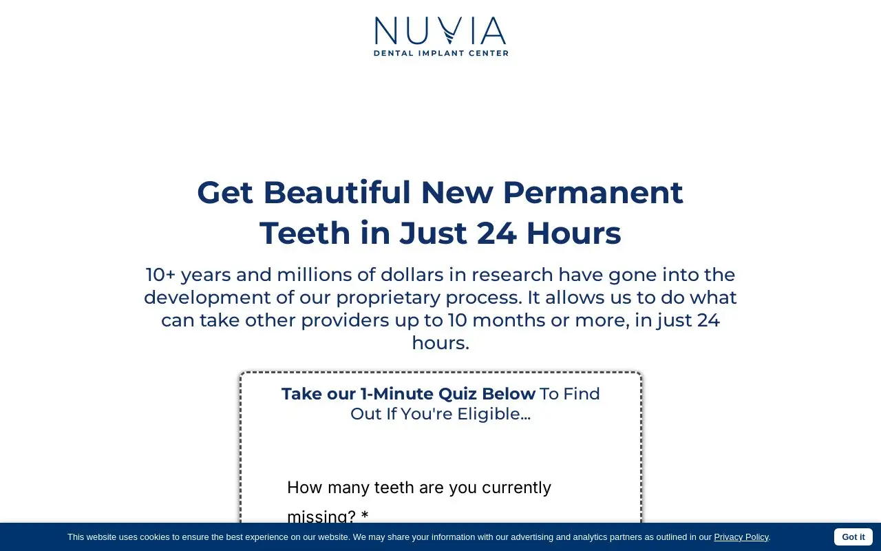 Landing page screenshot