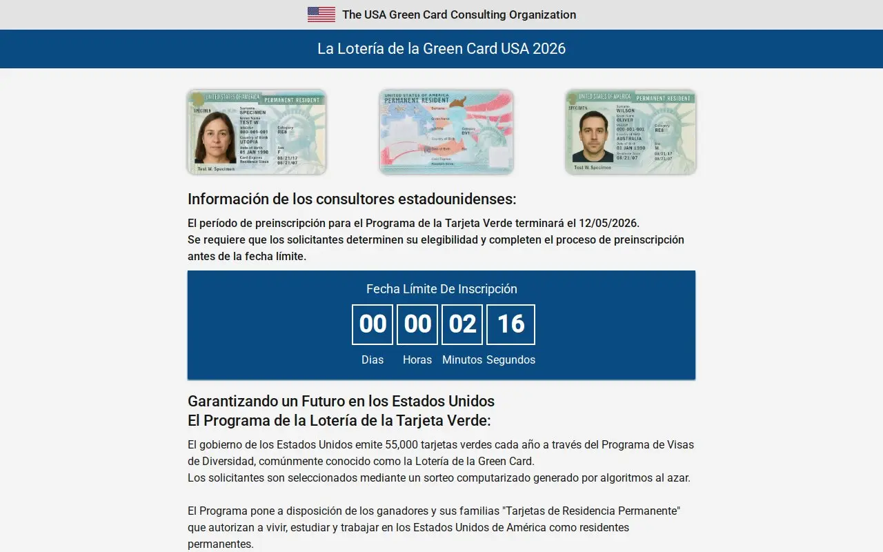 Landing page screenshot