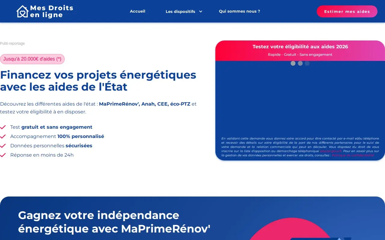 Landing page screenshot