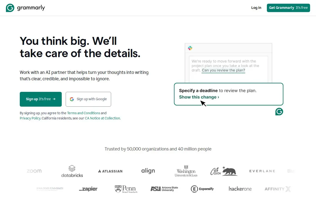 Landing page screenshot
