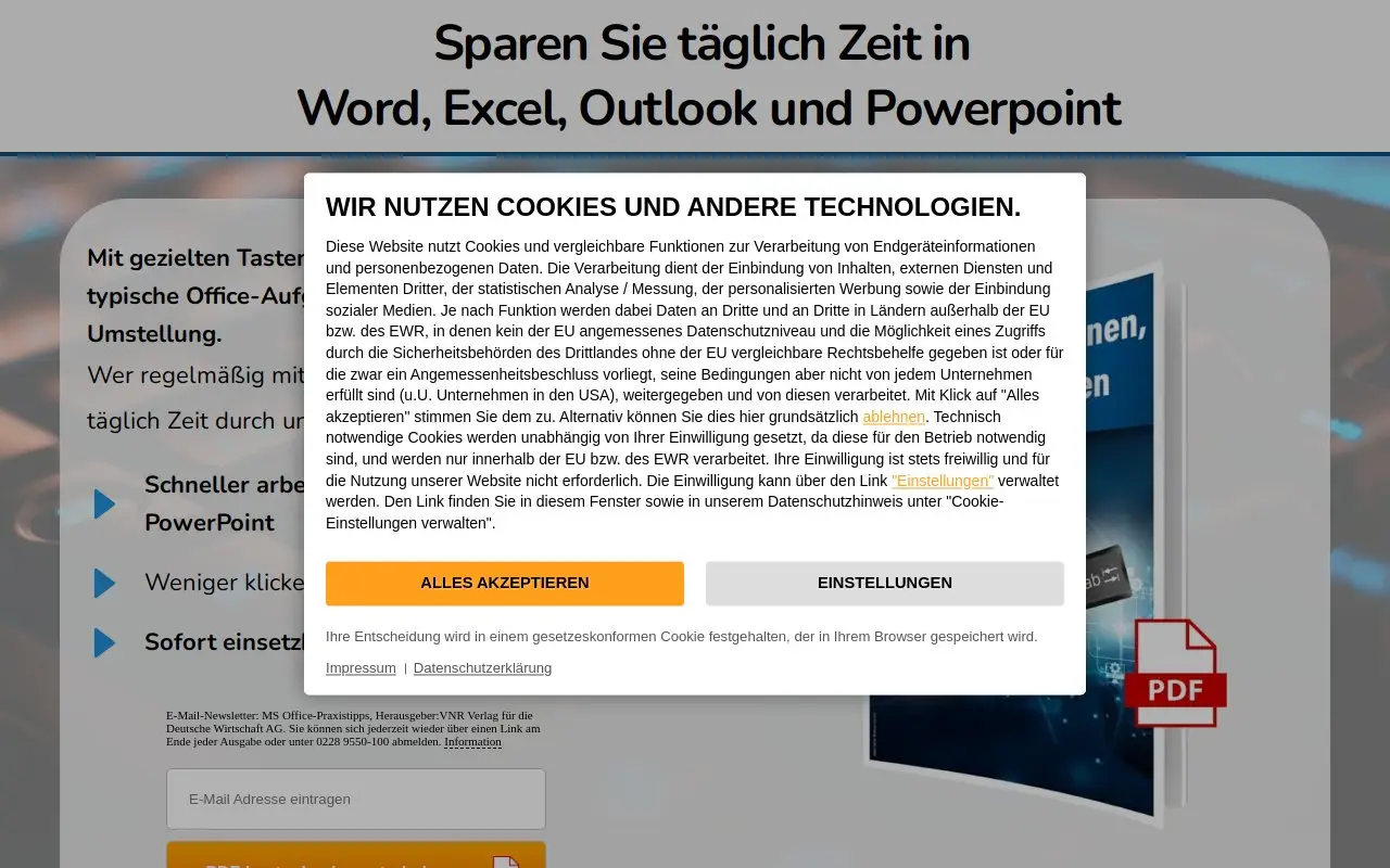 Landing page screenshot