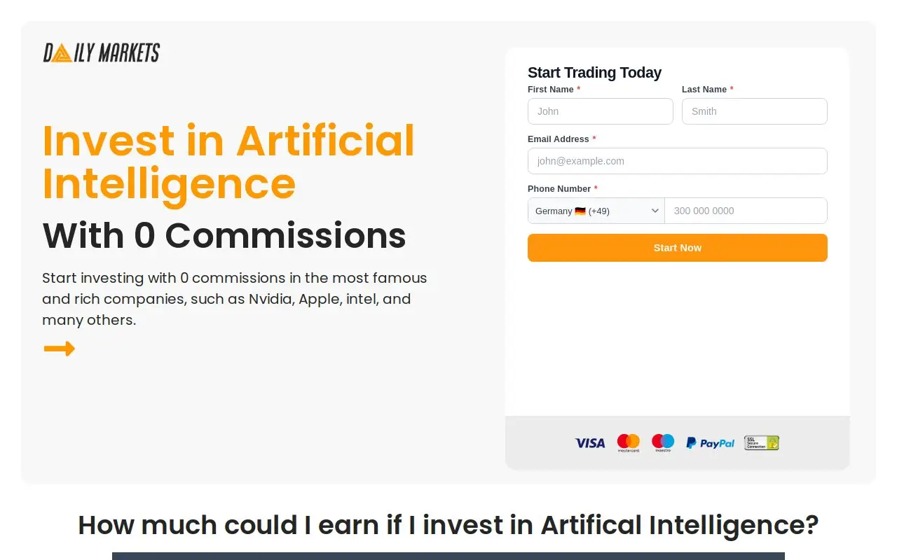 Landing page screenshot
